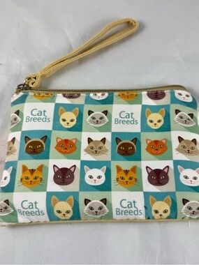 Cat Breeds Wristlet Pouch Clutch – Teal Multi-Cat Design